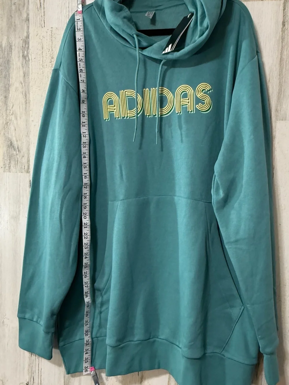 adidas Powder Teal Hoodie with Yellow-Green Logo Accent